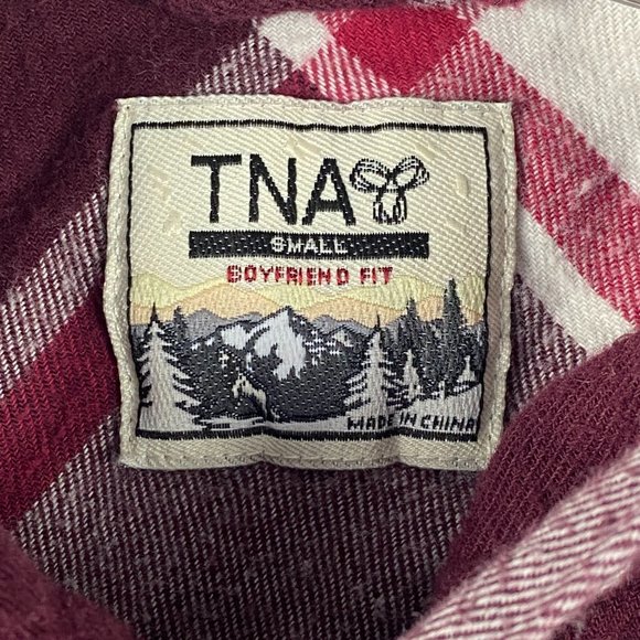 Aritzia TNA Hooded Shirt‎ Boyfriend Fit Flannel Plaid Button Up Red White - Picture 10 of 15